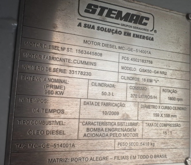 GERADORES CUMMINS 1250 KVA CABINADO  NOVOS ( NUNCA USADOS)_