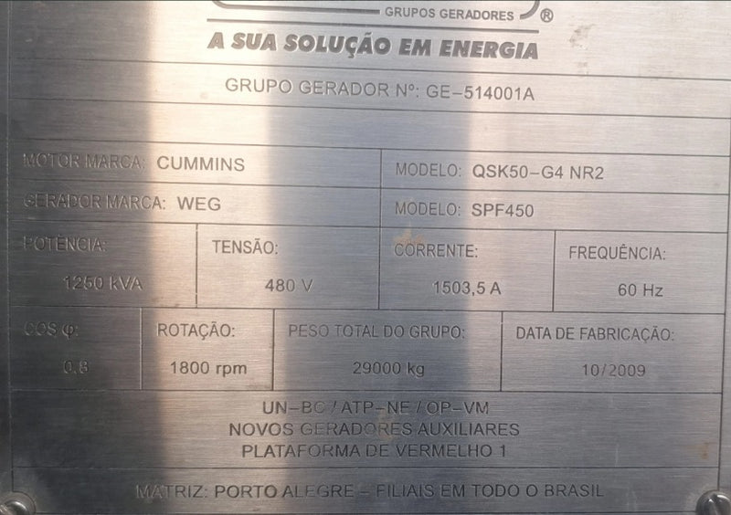 GERADORES CUMMINS 1250 KVA CABINADO  NOVOS ( NUNCA USADOS)_