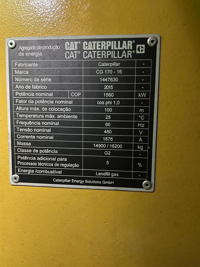 GERADOR BIOGAS CATERPILLAR CG170 -6,  1950 Kva, RJ