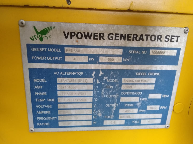 GERADOR KOMATSU 500 Kva, 645h, SP