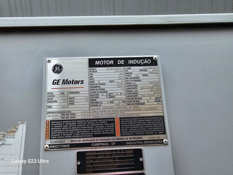 MOTOR DE INDUÇÃO GE,  230kW/308HP, RJ