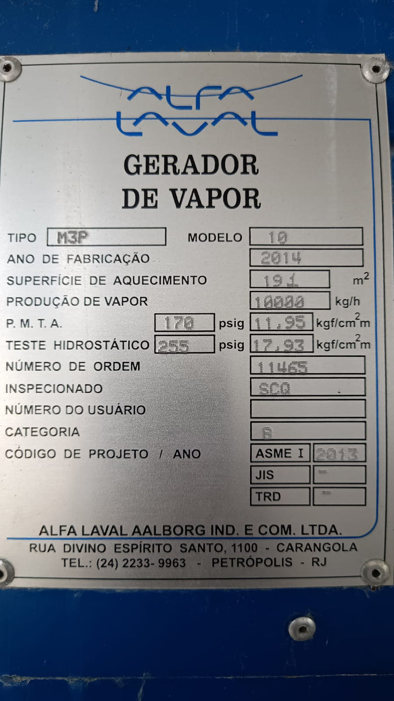 CALDEIRA Á GAS, 10 TON AALBORG, GERADOR DE  VAPOR ALFA LAVAL M3P M10, 2014, CEARÁ