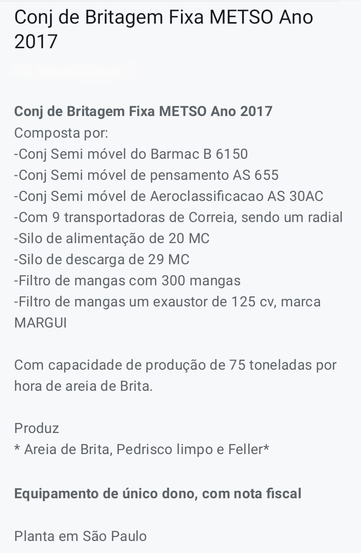 BRITADOR FIXO METSO  75T/H , SÃO PAULO