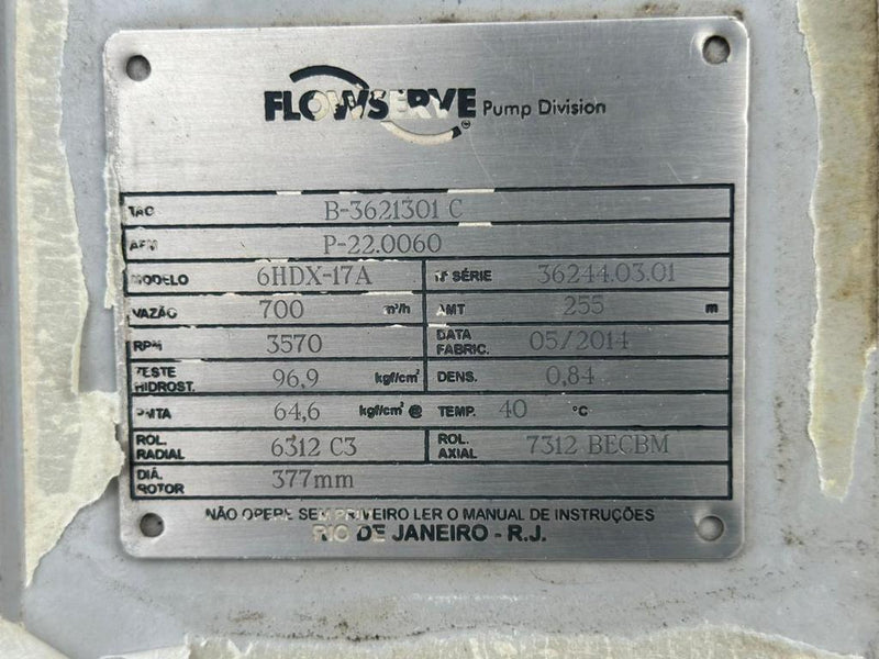 BOMBAS CENTRIFUGAS FLOWSERVE 700 m3/h